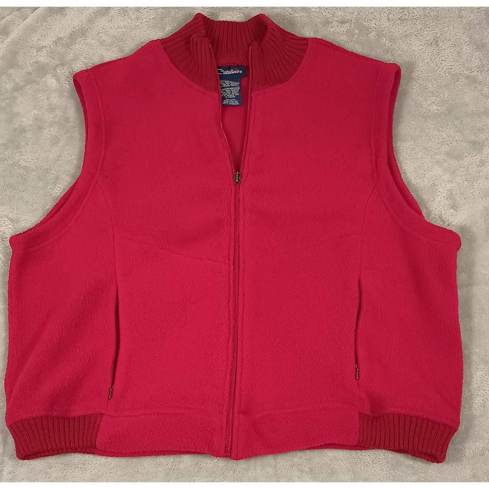 Catalina cherry red ladies zip polyester fleece vest, size XL
